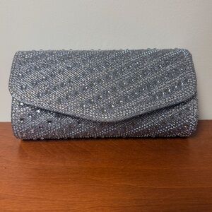 Sparkly Rhinestone Clutch Evening Bag Silver Formal Prom Wedding Purse